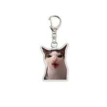 1pc Funny Cat Face Expression Keychain, Meme Style Cat Head Bag Charm - Multicolor - View 6