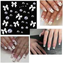 Nail Art Pearls Flatback Rhinestones Bow-Knot Nail Charms Silver Beads White Half Round Supplies Luxurious Design Jewelry DIY Crafts Accessories For Women Manicure Decorations{"Color_name":"Colorful-11"} - 彩色-11 - 查看 3