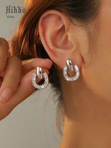 Hihho 2 Stücke glamouröse, funkelnde Creolen mit kubischen Zirkoniasteinen, silberfarben, elegante Ohrringe für Frauen, Geburtstagsfest, Braut, Hochzeit, Schmuckgeschenk für Freundin, Freund, Ehefrau, Geliebte