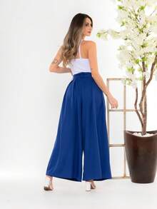 Women's Wide Leg High Waist Wide Leg Pants - Royal Blue - View 4