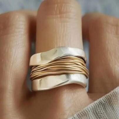 1pc Bohemian Style Women's Personalized Wide Band Ring, Exquisite Silver-Plated, Unique Design, Suitable For Women, Ideal For Valentine's Day, Engagement, Daily Wear And Gifts - All Seasons