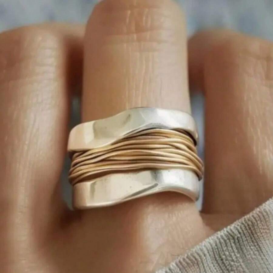 1 件波西米亚风格女士个性化宽带戒指，精致镀银，独特设计，适合女性，适合情人节、订婚、日常佩戴和礼物 - 四季皆宜