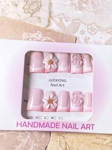 10 Stücke Y2K 3D exquisite lebendige Blumen Enten-Mund Künstliche Nägel, transparentes gestreiftes Design, rosa Schleifen-Akzent, glamouröse florale Elemente French Manicure, elegant und jugendlich, geeignet für Alltag, Lässig, Feiertage, perfektes Geschenk für Frauen und Mädchen (zufälliges Verpackungskarte)