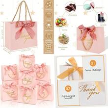 30Pcs Party Favor Bags Gift Bag Kraft Paper Party Gift Bag With Ribbon Handle Thank You Gift Bag For Wedding Birthday Party Supplies And Gifts Bag New Year Gift Gift Bag Pink - Pink - View 1