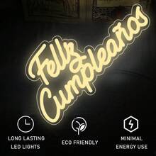 1 biển đèn neon LED Felly Cumpleanaj, trang trí tường ngày lễ, trang trí nhà cửa, ký túc xá, đèn neon chạy bằng USB, phù hợp cho chủ đề tiệc sinh nhật. - Nhiều màu - Xem 4