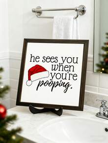 1 pieza Letrero divertido de Navidad para el baño, adorno de sombrero navideño para el tocador, decoraciones de escritorio festivas, decoraciones navideñas de estilo granja rústica, decoraciones navideñas para el hogar de invierno, decoraciones para fiestas navideñas, adecuado para sala de estar, dormitorio, baño