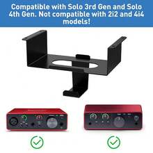Under Desk Mount For Focusrite Scarlett Solo 3rd Gen/Solo 4th Gen With Headphone Hanger Stand,Under Desk Metal Shelf Organizer For Audio Interfaces And Studio Gear (Black Holder Only){"Color":"Black"} - 黑色 - 查看 3