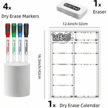 Magnetic Dry Erase Whiteboard Fridge, Weekly Meal Planner Whiteboard Kitchen Refrigerator, 16inchx 12inch - With 4 Markers And Eraser