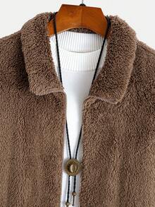 男士休闲保暖内衬纯色防风夹克，适合运动、户外活动和日常穿着。 - 卡其色 - 查看 2