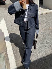 DEEKA Spring & Autumn New Women's Casual Everyday Rolled Sleeve Denim Jacket, Streetwear Back To School Clothes