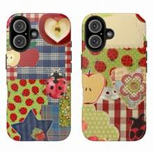 Cottagecore Patchwork Phone Case – Cute Ladybug Phone Cover For IPhone 16 15 14 13 12 11 Pro Max XR XS &  S25 S24 S23 S22 S21 Plus Ultra – Whimsical Bugs & Fruits Collage - 1 - 查看 3