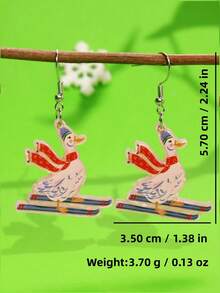 1 Pair Cute, Exquisite, Fun, Lively, Fashionable, Versatile Cartoon Duck Wearing Red Scarf Skiing Jewelry, Suitable For Daily Commute, Holidays, Parties