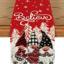 Camino de mesa navideño con diseño de gnomos y bolas de Navidad, decoración de mesa de cocina y comedor para reuniones familiares en temporada invernal