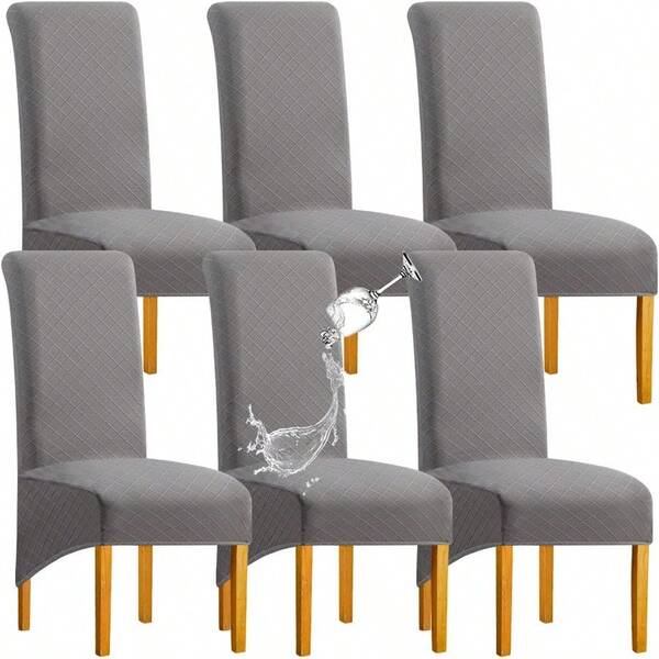 XL Size Chair Covers Stretch Spandex Waterproof Dining Chairs Covers Set Of 6 Jacquard Large Chair Slipcovers For Dining Room Light Gray