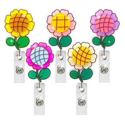 1pc Sunflower Retractable Badge Reel, Easily Clip On Doctor/Nurse ID Badge Holder