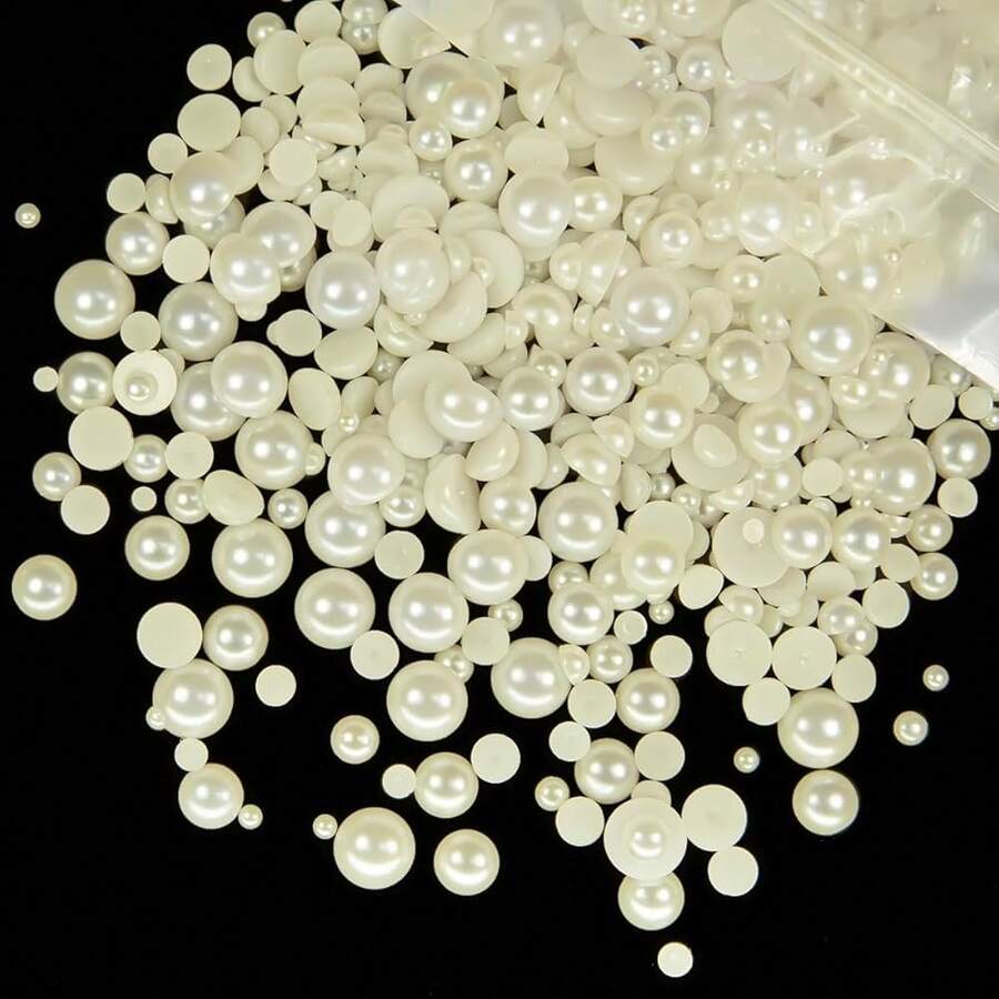 51g Beige Half Round Pearls For Crafting 4mm 5mm 6mm 8mm 10mm Mix Sizes Flatback Beads Charms For Nails Face Eyes Makeup Tumblers Bottles Mugs DIY Crafts Bedazzling Clothes Shoes Phones Car{"Color_name":"BeigeSeriesMix","Size_name":"4-10mmPearls"} - 米色系列混合 - 查看 1
