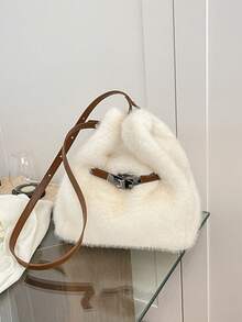 BAILEE A Women's Crossbody Bag Made Of Soft Plush Material Suitable For Autumn And Winter, Featuring A Large Capacity, Solid Color, And A Double Handle With A Cross Design. It Is Suitable For University, Work, Business, Commuting, Outdoor Activities, Travel, Picnics, Office Use, Work, Shopping, Attending Dinners, And Fashion Events. It Is Also A Great Gift For Friends. - Multicolor - View 9