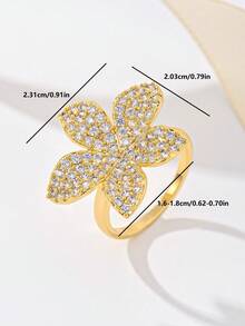 1 pieza Anillo abierto exagerado con zirconia incrustada en un diseño floral lujoso y de moda, adecuado como regalo para mujeres en bodas, fiestas, vacaciones, Día de San Valentín, Día de la Madre