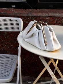 Bolso de Mano Vintage Asimétrico con Volantes, Bolso Único con Herrajes Metálicos, Bolso de Noche Retro de Alta Gama, Regalos para Mujeres, Año Nuevo, Bolsos Elegantes para Damas - Blanco 2 - Ver 4