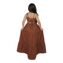Vestido longo liso laço infantil e juvenil para crianças e adolescentes maravilhosas - Marrom - Visão 3