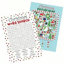 Juego de cartas de Navidad, tarjetas de papel a doble cara, regalo de Navidad divertido, tarjetas de felicitación de Navidad, accesorios para juegos de fiesta de Navidad, que incluyen juegos de búsqueda de palabras y de encontrar imágenes, adecuado para reuniones, fiestas y regalos navideños