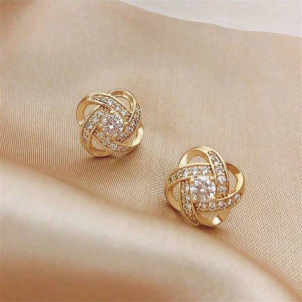 A Pair S925 Silver Needle Cross Full Of Diamond Earrings Temperament Elegant Studs Earrings Girl