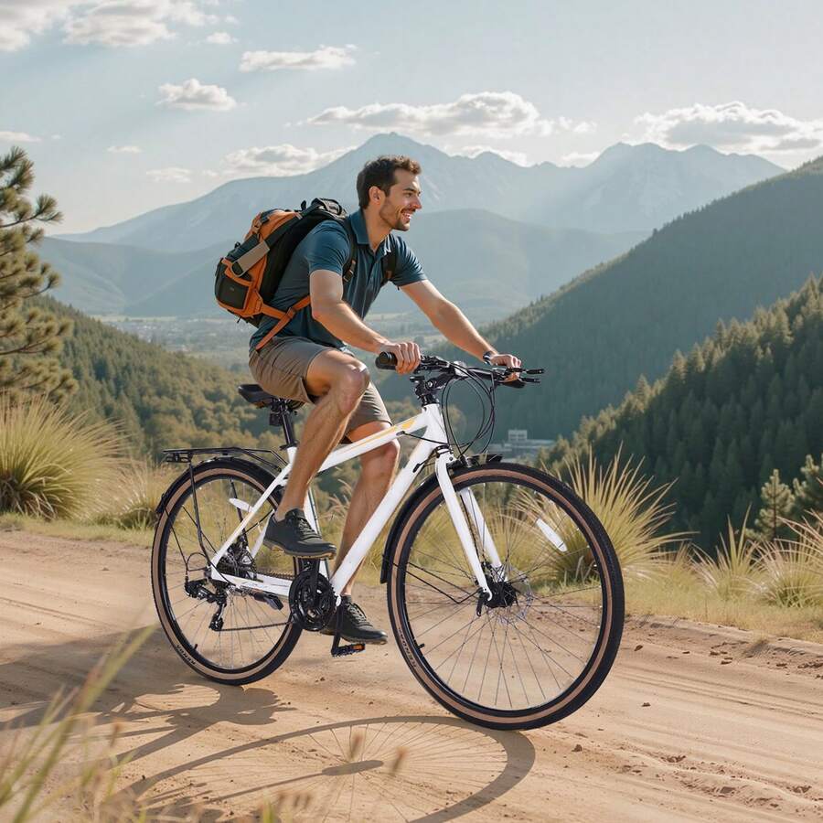 Hybrid Bike, Lightweight Aluminum Frame Bike, 700c Wheel Men Women Hybrid Bicycle, Step-Over Adult Urban City Commuter Bikes, With 24-Speed Shimano Drivetrain, Alloy Adjustable Stem, Dual Brakes - 24-speed Dual Brakes - View 1
