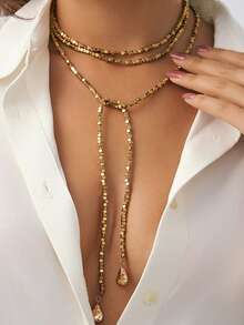 Set de 2 collares con cadena y colgante de perla falsa con diseño geométrico bohemio, elegante y de moda casual para uso diario, fiestas, festivales, sesiones de fotos, regalo para mujeres, citas en pareja, joyería versátil para mujeres