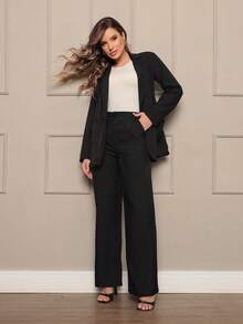 Women's Blazer And Wide Leg Pant Set For Elegant Business Style - màu đen - Xem 3