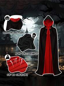 Best Selling Christmas Hooded Cloak Cape - All Black Grim Reaper Demon Witch Long Cloak - Stage Makeup Performance Props - Activity Role Play Props - Suitable For Halloween, Christmas, Birthday Parties, Great Gift For Family And Friends - Multicolor - View 5