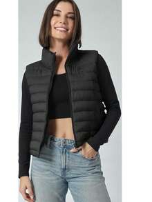 CHALECO ACOLCHADO LARGO PARA MUJER CON CUELLO ALTO SIN MANGAS IDEAL PARA ATUENDOS CASUALES - Negro - Ver 1
