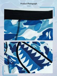 四件套男士内裤，迷彩鲨鱼齿印花长款平角裤，运动速干平角内裤，时尚印花男士内裤，家居男士加大码平角内裤，高弹舒适男士长款平角短裤，男士创新内裤，老公惊喜礼物，男友圣诞礼物，平角裤，万圣节男友礼物 - 彩色 - 查看 6