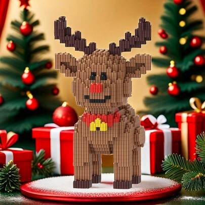 2000 piezas Conjunto de bloques de construcción de renos navideños, juego de fiesta, decoración de oficina y hogar, rompecabezas 3D DIY, manualidades, juguete de ensamblaje creativo y desafiante, regalo perfecto para Pascua, Halloween y Navidad
