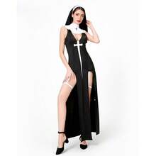 Costumi cosplay per giochi di ruolo di Halloween, costumi per feste di carnevale, costumi cosplay, costumi da suora sexy, costumi per spettacoli cosplay - nero - Visualizzare 7