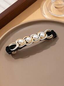 1pc Elegant Multi-Color Faux Metal Chain Decor Pearl Satin Hair Clip, Suitable For Daily Wear, Holidays, Dates, Gifts, Claw Clips