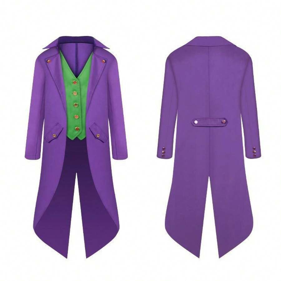 Men's Medieval Vintage Red Tailcoat, Renaissance Cosplay Tuxedo Men, Costumes Men Party & Masquerade Ball Gala,Father-Son Matching Outfits, Available In Teen Sizes,Tuxedo Men,Please Check Size Chart Before Purchasing. - Ungu-hijau - View 1