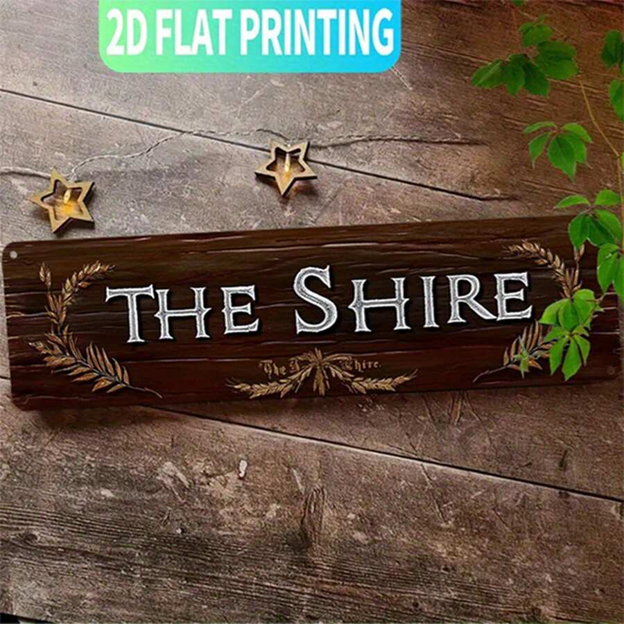 2D Flat, 1pc, Vintage "THE SHIRE" Metal Sign, 2D Flat Print, Aluminum Decorative Wall Sign, 15.7x3.9 Inches, Pre-Drilled And Easy To Hang - Perfect For Home Decor, Kitchen, Farmhouse, Porch And Gothic Wall Decor, Unique Gift - 彩色 - 查看 1