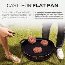 مقلاة بيتزا من الحديد الزهر ذات مقبضين مزدوجين، مناسبة للخبز المسطح والشوي والفرن والموقد والنار المكشوفة والطهي في الهواء الطلق والخبز والتخييم - متينة ، توزيع حراري متساوٍ ، مقلاة خبز متعددة الوظائف من الحديد الزهر