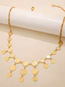 1pc Vintage Gold Textured Coin Necklace Round Pendant Necklace Copper Jewelry Suitable For Ladies Everyday Party Banquet Bride Wedding