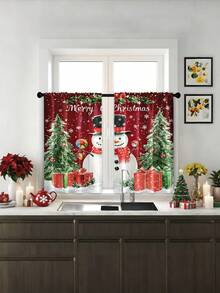1pc Christmas All-Over Christmas Elements Multicolor Cartoon Pattern Digital Printing Decorative Curtain, Suitable For Home, Kitchen, All Seasons - Multicolor - View 5