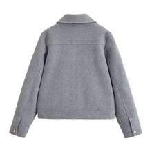 Women's Soft Jacket, New Autumn/Winter Women's Zip-Up Short Jacket, Long Sleeve Pocket Bomber Jacket - Grey - View 2