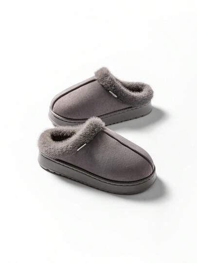 男女通用简约时尚室内家居保暖拖鞋，舒适软底静音厚底毛绒拖鞋，冬季可在户外穿着