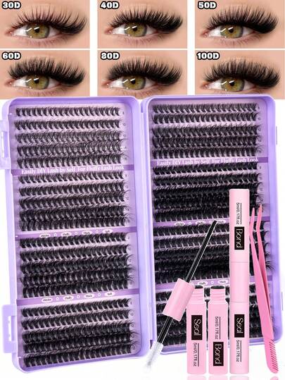 800Pcs Lash Extension Kit, DIY Eyelash Extension Kit Individual Lashes Cluster D Curling, Lash Clusters With Lash Bond, Lash Remove And Seal And Lash Applicator Brush Tool For Self Application At Home(30D-40D-50D+60D+80D+100D) Lash Clusters Kit, Lashes, Eyelashes, Fake Lashes,Suitable For Travel, Daily Wear For Beginners, Weddings, Dates, Parties, Festivals, Very Suitable For Christmas/Halloween/Gift Eyelash Bundles