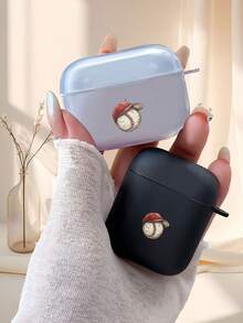 The Ins Style With Creative Baseball Cap Pattern Apple Wireless Bluetooth Earphone Protective Cover Is Suitable For Airpods4/1/2/3/Pro/Pro2 Transparent Frosted Black TPU Material Soft Shell Anti Drop Earphone Cover - Clear - View 4