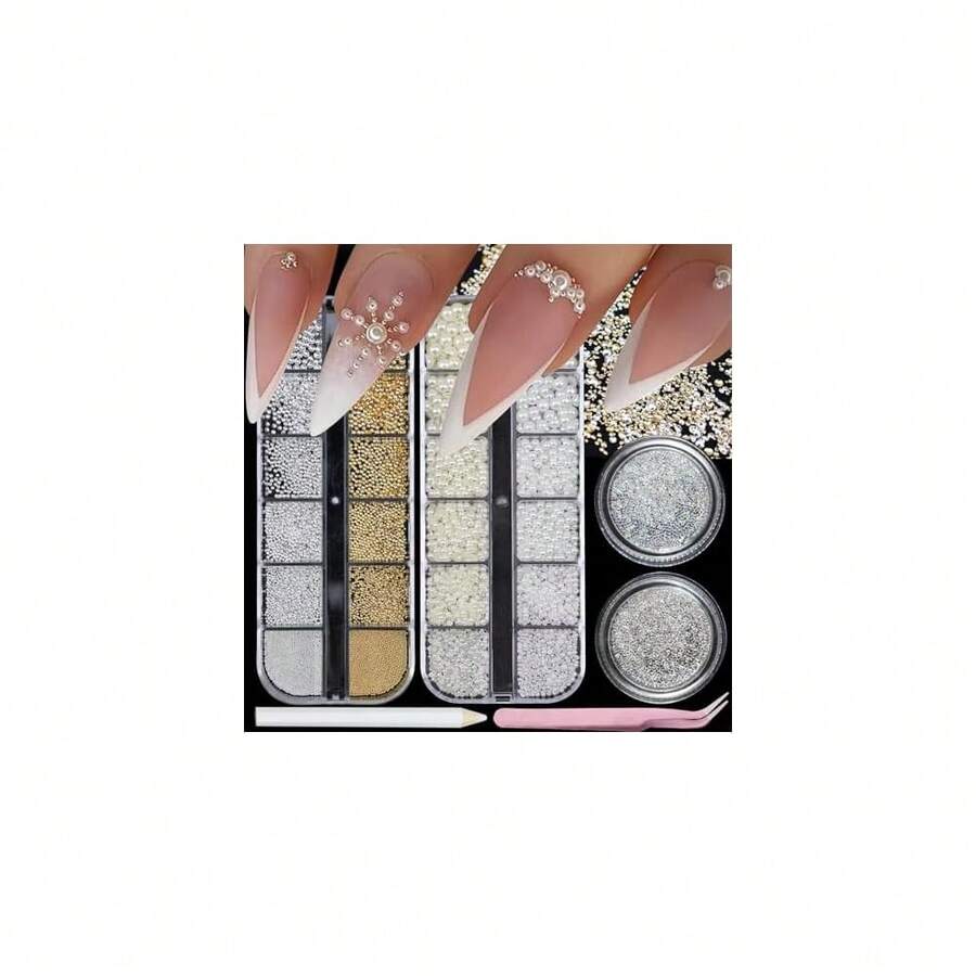 Nail Art Rhinestones With Pearls Flatback Pearls Nail Charms Luxurious Supplies Accessories Gold Silver Gems Jewelry Decorations For Women Manicure Design{"Color_name":"Colorful-02"} - 多彩-02 - 查看 1