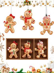 6 buc/1 cutie Decorațiuni pentru brad de Crăciun cu omuleț de turtă dulce - Ornamente de Crăciun cu sclipici roșu agățat, pentru sărbătorile de iarnă, Anul Nou, brad de Crăciun, Articole de sărbători, Decorațiuni pentru casă, Decorațiuni pentru cameră, Decorațiuni de sărbători, Decorațiuni pentru brad de Crăciun, Mobilier pentru casă de interior și exterior, Decorațiuni de Crăciun pentru casă, Decorațiuni de Crăciun - Roșu