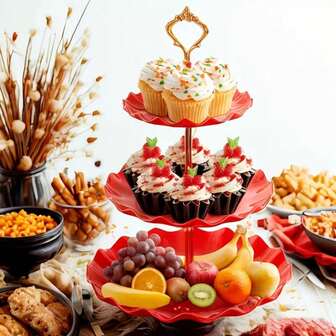 Soporte para cupcakes de 3 niveles de material PP, bandeja multicapa, para cupcakes de papel, donas y bandejas de postre florales navideños - Bandeja redonda de 3 niveles, adecuada para pasteles, frutas y bufé de dulces - Opción perfecta para fiestas festivas y decoración del hogar.