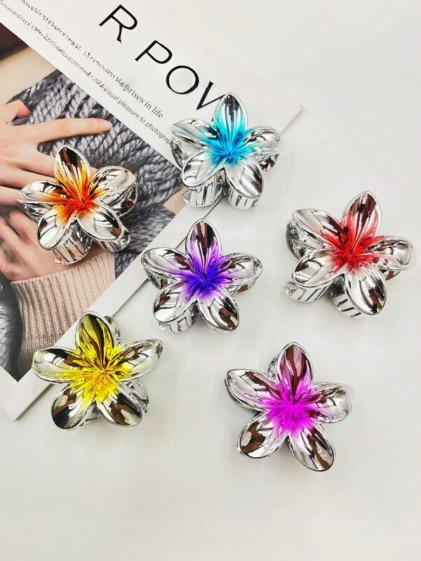 1 pieza/3 piezas/6 piezas Pinza de pelo con estampado floral bohemio de plástico ABS (resina ABS) 2025 nueva con baño electrolítico de margarita, adecuada para playa, viaje, fiesta, vacaciones, vuelta al cole, accesorios dulces para coleta, pinzas para el cabello de invierno