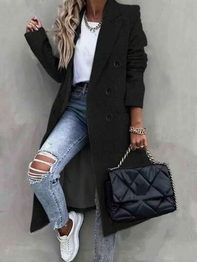 New Women's Double-Breasted Minimalist Windbreaker, Casual Long Sleeve Jacket, Womenswear