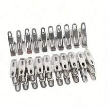 20个/10个 简约亮银色纯色细不锈钢衣夹，防滑条纹手柄，防锈，适用于室内/室外晾晒、洗衣、DIY手工制作